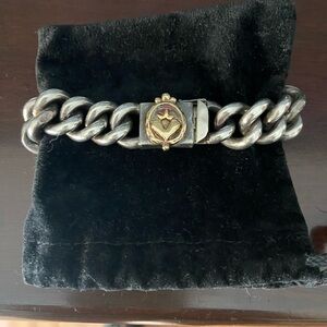 Heavy sterling silver link chain bracket with 14kt rose gold accent